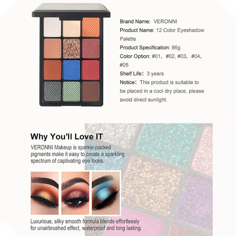 4-style of 12-color Eyeshadow Palette (Hard Plastic Pan)