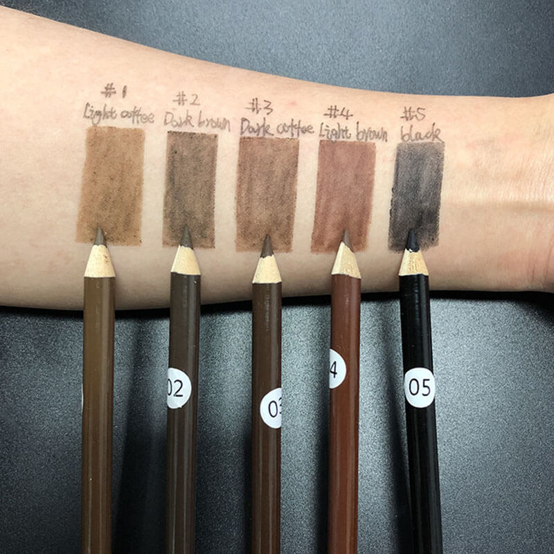 5-color Wooden Eyebrow Pencil with Eyebrow Brush and Pencil Sharpener