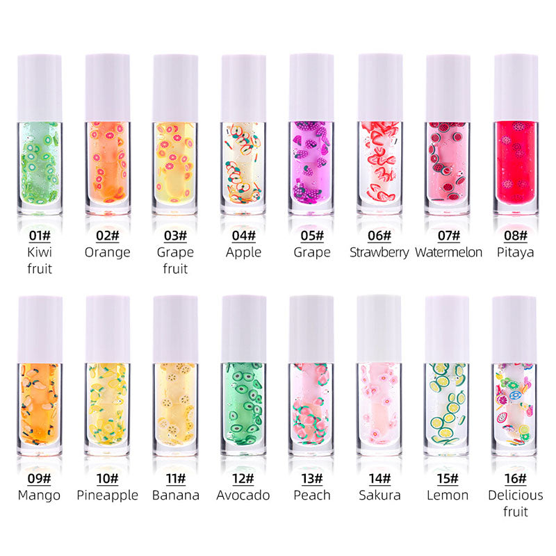 16-color Big brush Chubby tube fruit Vegan Clear Lip Oil