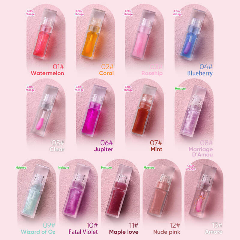 13-color Transparent Water-drop Square Tube Temperature-changing Lip Oil