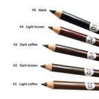 5-color Wooden Eyebrow Pencil with Eyebrow Brush and Pencil Sharpener